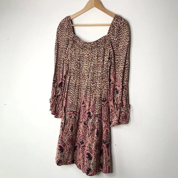 Maeve Anthropologie Milou Leopard Paisley Print Smocked Babydoll Dress - Picture 11 of 13